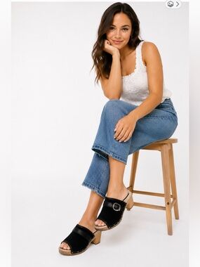 UGG Black Suede Leather Katherine Open Toe Sandals Mules Size 8